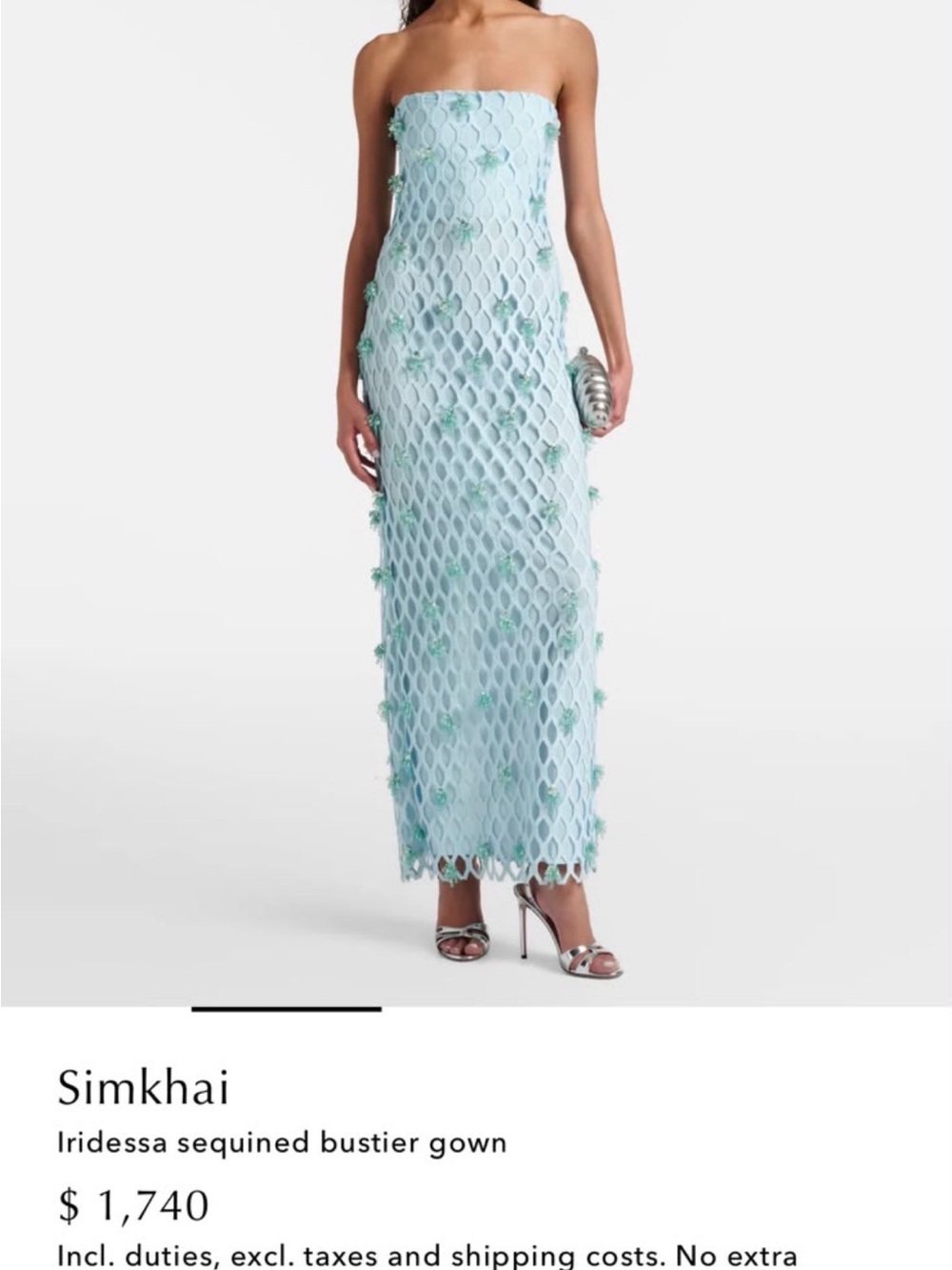 Simkhai Strapless Light Aqua Sequined Bustier Maxi Dress